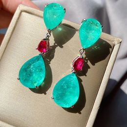 Knot Created Diamond Emerald Blue Paraiba Tourmaline Pariba Ruby Earrings For women Silver 925 Jewellery Wedding Gifts 2021 trend