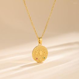 Chains HIYEE Ins Wind Gold Coin Relief Devil's Eye Pendant Clavicle Chain Choker 18K Plated Zircon Necklace