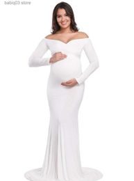 Maternity Dresses Fall Maternity Elegant Fitted Gown pregnant photo shoot clothing Long Sleeve V Neck Ruched Slim Fit Maxi pregnant Long Dress T230523