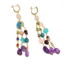 Dangle Earrings GuaiGuai Jewelry Multi Color Gems Stone Amethysts Nugget Crystal Chain CZ Hook Holiday Wedding Gifts