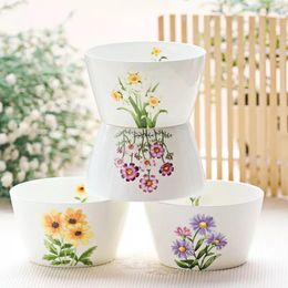Bowls 4pcs 4.5 Inch Fine Bone China Season Flower Ceramic Cartoon Lunch Box Insulated Bento Kids Bowl