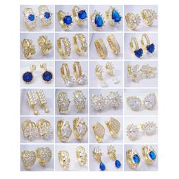 Huggie 12 Pairs Mix Designs Wholesale Jewellery Water Drop Heart Water Drop Shape CZ Earrings for Women Daily Wear Gold Earings