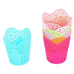 Lace Hollow Pen Holder Desk Organizer Home Office Pencil Storage Basket Container Desktop Trash Can W0026