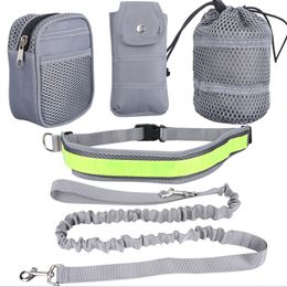 Pet Running Sports Traction Set with Waist Bag Multi color Reflective Traction Rope Collar and Waist Belt