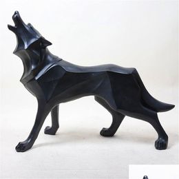 Arts And Crafts Resin Abstract Totem Wolf Dog Scpture Figurine Craft Home Table Decoration Geometry Wildlife Drop Delivery Garden Dh28Z