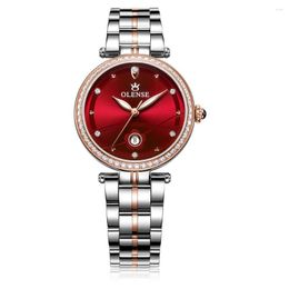 Wristwatches Watch Women Famous Quartz OLENSE LQ8037 Red Sapphire Crystal Gril Calendar Female Clock 2023