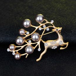 Pins Brooches SHMIK Elegant Women's Pearl Deer Cute brooch Vintage Hollow Animal Metal Badge brooch Party Banquet Christmas Pin Gift G220523