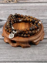 Bracelets YUOKIAA 8mm 108 Beads Tiger Eye for Women Men Lotus Pendant Charm Bracelet Japamala Mala Bead Rosary Meditation Bad Japa Jewellery