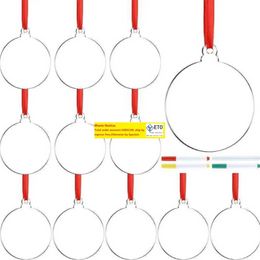 24 Piece 3Inch Transparent Clear Circle Christmas Hangtag DIY Blank Round Acrylic Xmas Tree Ornaments Pendant J0523