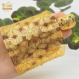 Bangle ANIID African Chain Bangle With Ring Nigerian Wedding Jewellery Gift Moroccan Arabic Gold Colour Bracelet Jewellery Dubai Bangle