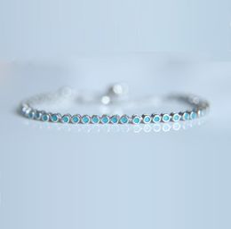 Bangles 2017 factory 2mm turquoises bezel setting tennis 925 sterling silver adjust chain dainty girl women silver bracelet