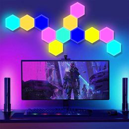 Wall Lamps RGB TuYa WIFI Bluetooth LED Hexagon Quantum Lamps Indoor Wall Light APP Night Light For Computer Game Bedroom Decoration Lamps G230523