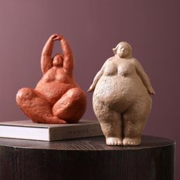 Decorative Objects Figurines NORTHEUINS Resin Fat Lady Statues Modern Character Figurines for Yoga Figures Sculpture Home Decor Loft Gift 230523