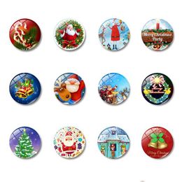 Buzdolabı Mıknatıslar Yaratıcı Karikatür Noel Buzdolabı Mıknatıs 30mm Parti Dekorasyon Cam Manyetik Sticker 12 Styles Bırak Teslimat H DHMCR