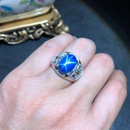 Rings classic shiny blue Star Sapphire gemstone ring silver fine Jewellery muscular power ring birthday gift men ring attractive