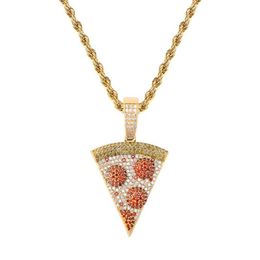 Necklaces Iced Out Chain Pizza Pendant Necklace 18k Gold Plated Zirconia Brass Statement Necklace for Men Women Gift Hip Hop Jewelry