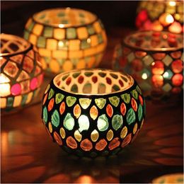 Candle Holders Colorf Mosaic Round Glass Wedding Candlestick Christmas Home Table Decoration Ornament Drop Delivery Garden Dhnva