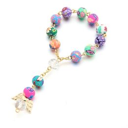 Bracelets 10pcs Top Quality Polymer Clay Colorized Beads Catholic Rosary Bracelet Women Religious Jesus Crucifix Bracelet