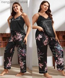 Women's Sleepwear Big Size XL-5XL Pajamas Set WOMEN Sleepwear Pyjamas Suit V-Neck Nightwear Trouser New Summer Casual Silky Satin Home Wear T230523