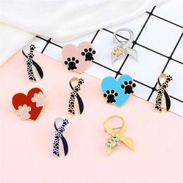 Paw in Heart Bow Tie Brooches Dog Paws Cat Claw Metal Pins Clothes Bag Badge Lapel Pin Animal Lovers Jewelry Gifts for Girl Kids