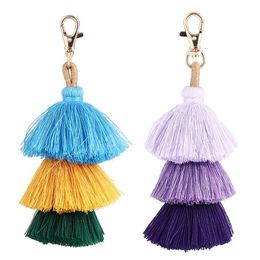 Bohemian Multicolor Keychain Handmade Layered Tassel Key Ring Chains Women Girls Keyring Handbag Accessorie Jewellery Gift