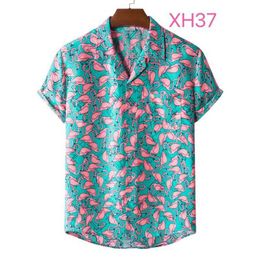 Men's Casual Shirts Hawaiian Beach Flower Shirt Men's Summer Hawaii Style Short Sleeve Flamingo Print Tops Plus Size Mens Shirts Free Shipping AA230523