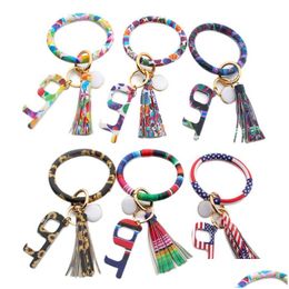 Keychains Lanyards Pu Leather Keychain Door Opener Fashion Printing Bracelet Keyring Anti Contact Press Elevator Drop Delivery Acce Dhmqp