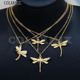 Necklaces 10 Pcs Dragonfly Pendant Necklace 18k gold plated Zircon Dragonfly Necklace Fashion jewelry