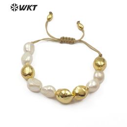 Bangle WTB454 Natural freshwater Pearl Bracelet White Pearl With Gold Dipped One Handmade Beads Bracelet Dainty Pearl Jewelry