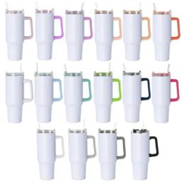 DHL 40OZ Sublimation Blank White Tumblers Stainless Steel Double wall Vacuum Insulated 40oz Car Mugs with Handle Thermos Water Bottles