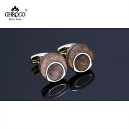 GHROCO High Quality Exquisite Round Shape Golden O with Drop Epoxy French Shirt Cufflinks Fashion Luxury Gifts for Business Men