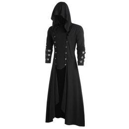 Men's Trench Coats Medium Length Cardigan Coat Large Size Design Gothic Button Up Asymmetric Hooded Ethnic Minorities Faux Leather Tops
