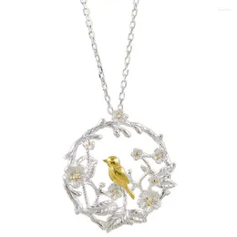 Ketten 925 Sterling Silber Blumen Vögel Halsketten Anhänger für Frauen Hochwertiger Sterlingsilberschmuck