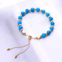 Bangle Wholesale Blue Phosphorus Natural Crystal Bracelet Adjustable DIY Round Beads With Charms Hand Row For Women Fashion Jewellery