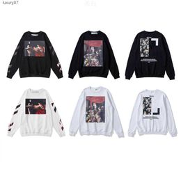 2023 %60 Off Style Trendy Fashion Sweater Painted Arrow Crow Stripe Loose Hoodie Men's and Women's T-shirts Offs White Black 4mui