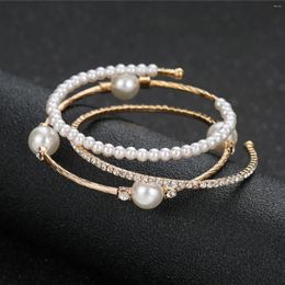 Bangle Wedding Jewelry Gold Silver Color Open Cuff Bracelets Bridal Simple Simulated Pearl Ball Bead Adjustable Bangles For Women