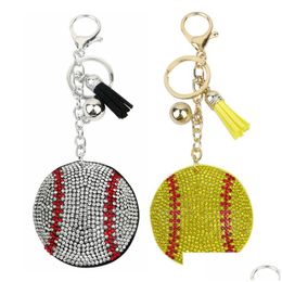 Keychains Lanyards Sports Baseball Keychain Diamond Lage Decoration Key Chains Keyring Fashion Accessories Drop Delivery Dhztv