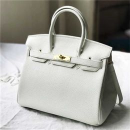 Fashion Platinum Tote Bag 2024 Pure White Lemon Yellow Litchi Textured Cowhide Women's Handheld One Shoulder Oblique Straddle