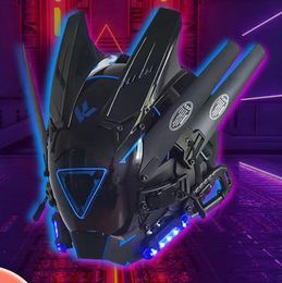 Party Masks Triangular Wing Cyberpunk Helmet Party Mask LED Blue Light Function Wind Mask Helmet 230523