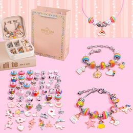 Bracelets Bracelet Set with Storage Box for Kids Gift Cute Charms European Large Hole Beads Handmade Diy Jewelry Making Kit Accessories