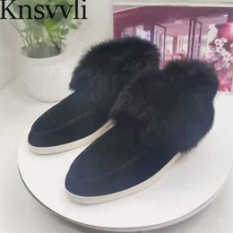 Luxury Rabbit Hair Ankle Boots Women Kid Suede High Top Flat Shoes Ladies Round Toe Short Boots Wool Warm Winter Shoes Woman X230523