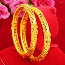 Bangle 1pcs Vintage Carving Yellow Gold Filled Hollow Womens Bracelet Wedding Party Jewellery Gift