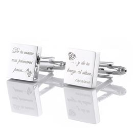 Personalized Men Suit Cufflinks For Weddint Gifts Sliver Square Groom Custom Engraved Buttons Mens Shirt Cufflink Jewelry Cuffs