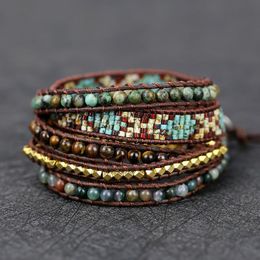 Bangle 2021 High quality lovers Natural Stones 5 Strands Wrap Bracelets friendship luxury glass beads Handmade braid Boho Jewellery