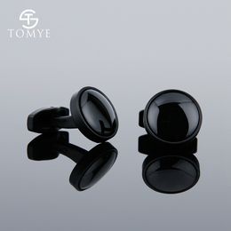 TOMYE Matte Black Round Groom Custom Enamel Unique Cufflinks for Shirt Men XK19S123