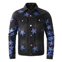 Designer Clothing Amires AM Denim Jacket 453 Trend Brand Amies New Denim Coat Blue Star Black Denim Top Men's Jacket Slim Fit Trend Casual Coats Fashion Jean Outerwear