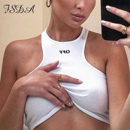 FSDA Summer 2020 White Women Crop Top Embroidery Sexy Off Shoulder Black Tank Casual Sleeveless Backless Shirts Breathable design 60ESS