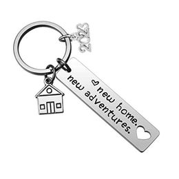 Keychains Lanyards 2023 Stainless Steel Housewarming Keychain Pendant Family Love Creative House Lage Decoration Keyring 12X50Mm D Dhpoy