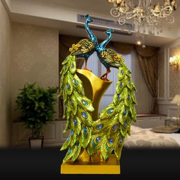 Decorative Objects Figurines Large Resin Peacock Decor Statue Sculpture Bookshelf Decor Accents Modern Decorative Desktop Figurine Accessories Gift 230523