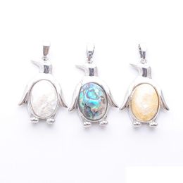 Pendant Necklaces Natural Abalone Shell Cute Adorable Penguin Animal Shape Pendum Jewellery Bn392 Drop Delivery Pendants Dhx5S